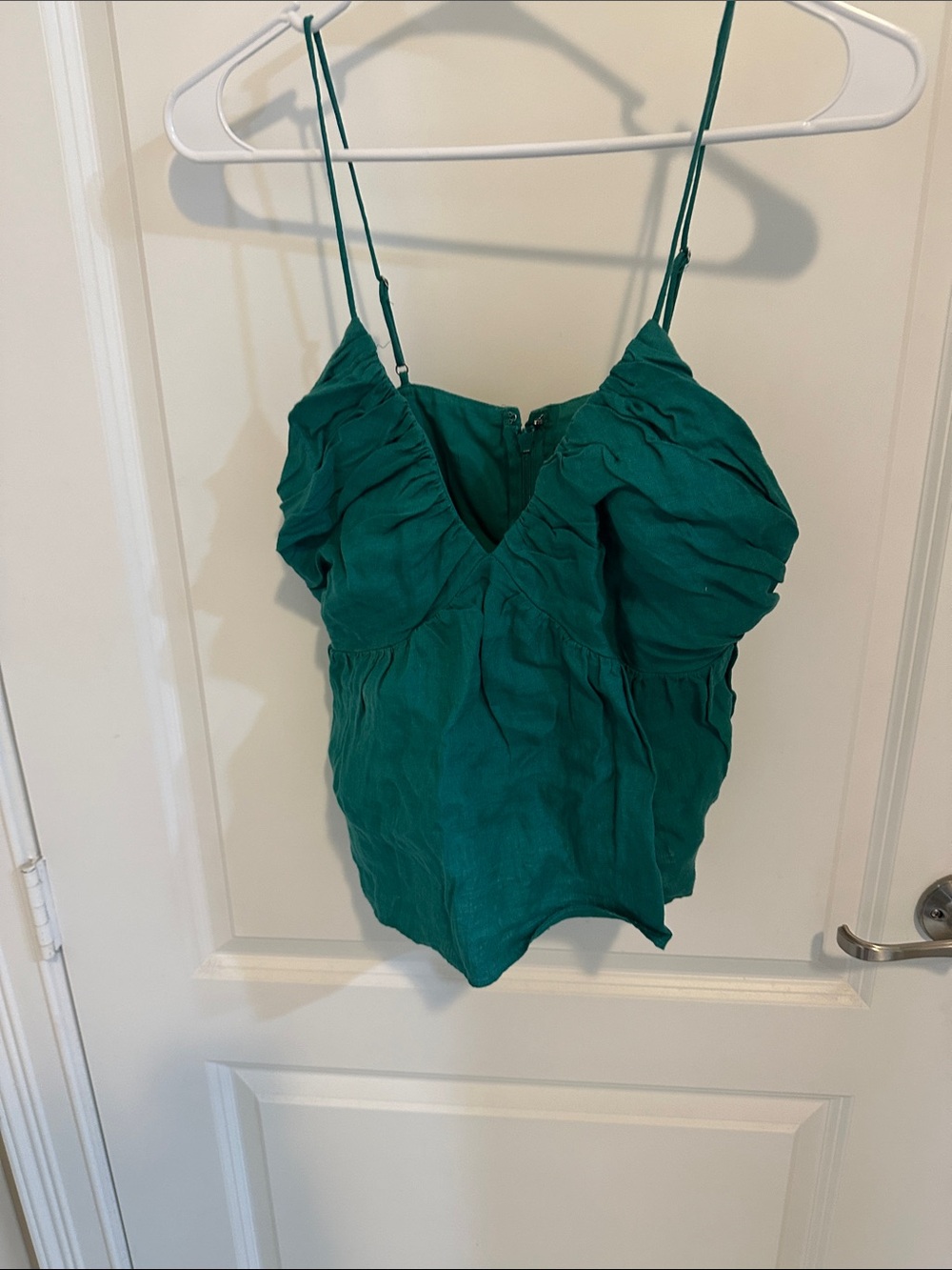 J. Crew Teal Ruched linen V-Neck Spaghetti Strap Camisole